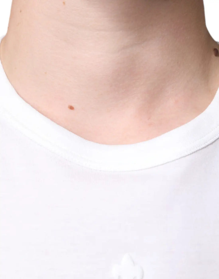 Dolce &amp; Gabbana White Logo Embossed Cotton Crewneck T-shirt