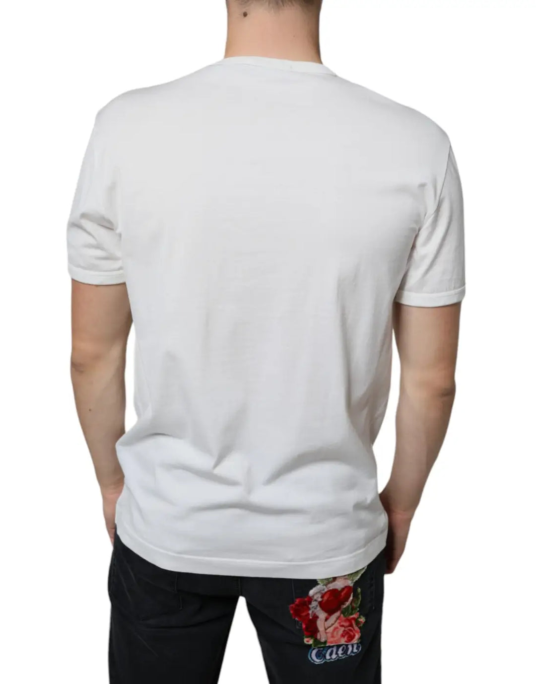Dolce &amp; Gabbana White Logo Embossed Cotton Crewneck T-shirt