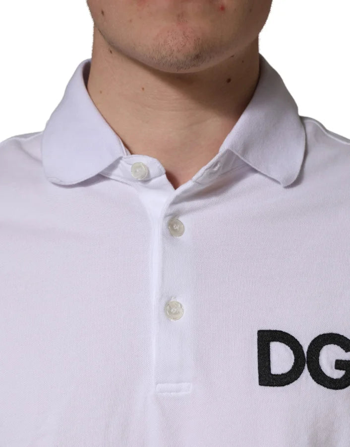 Dolce & Gabbana White Logo Embroidered Cotton Polo T-shirt