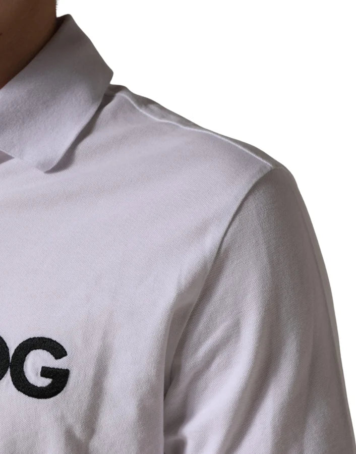 Dolce & Gabbana White Logo Embroidered Cotton Polo T-shirt