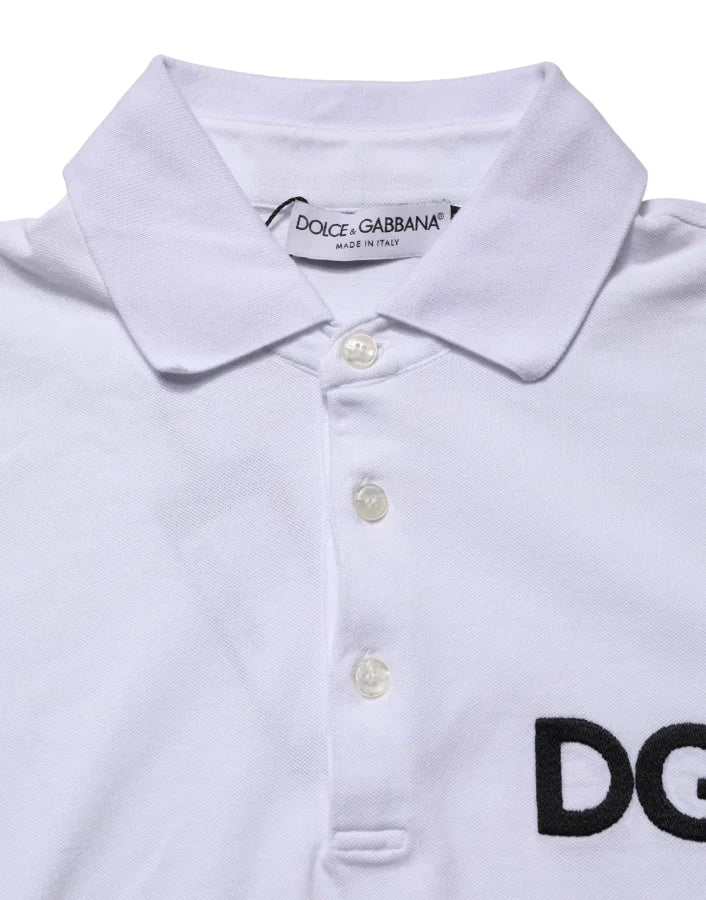 Dolce & Gabbana White Logo Embroidered Cotton Polo T-shirt