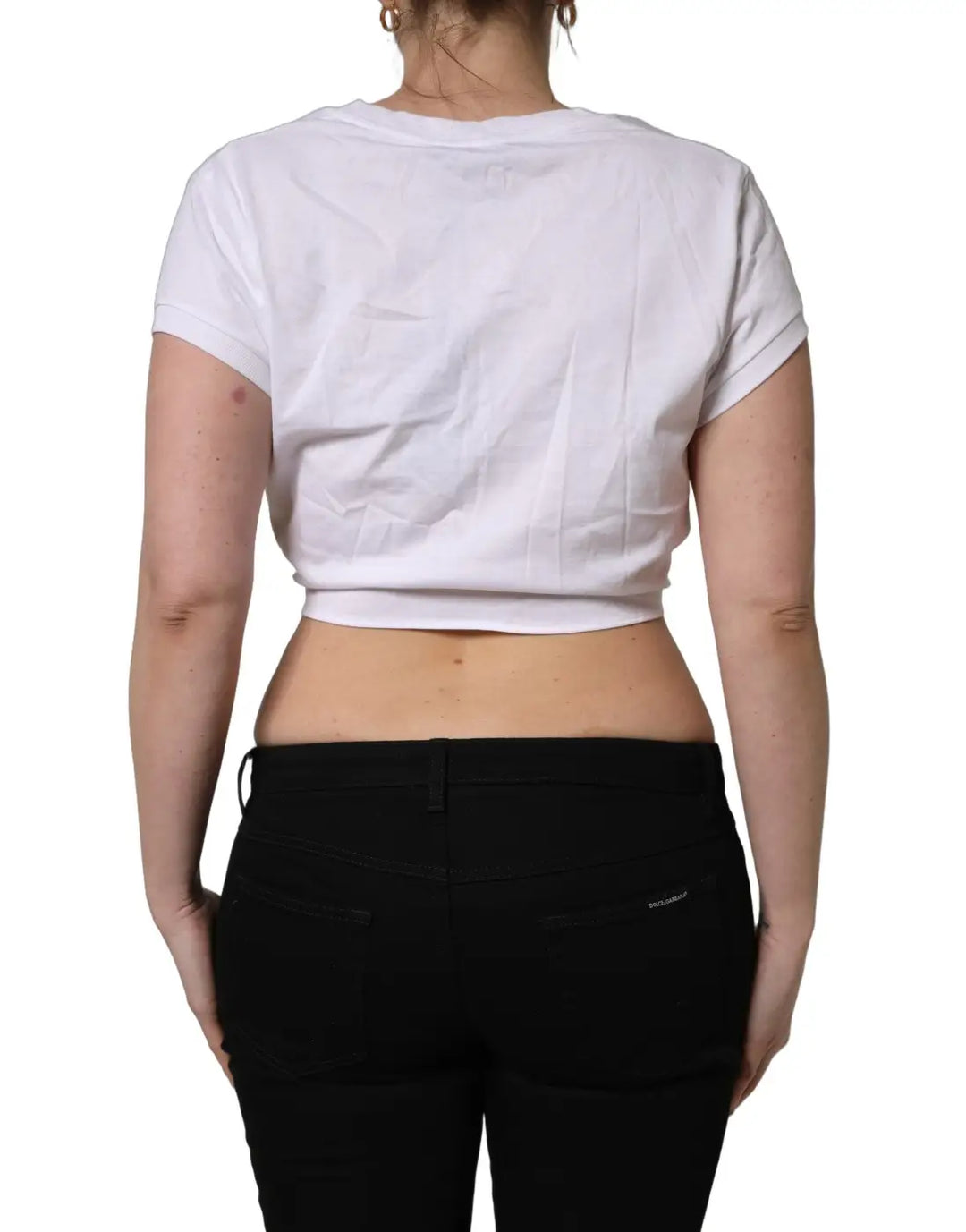 Dolce &amp; Gabbana White Logo Embroidered TieWaist Cropped Top