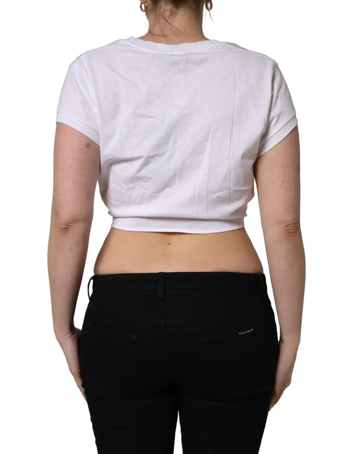 Dolce &amp; Gabbana White Logo Embroidered TieWaist Cropped Top