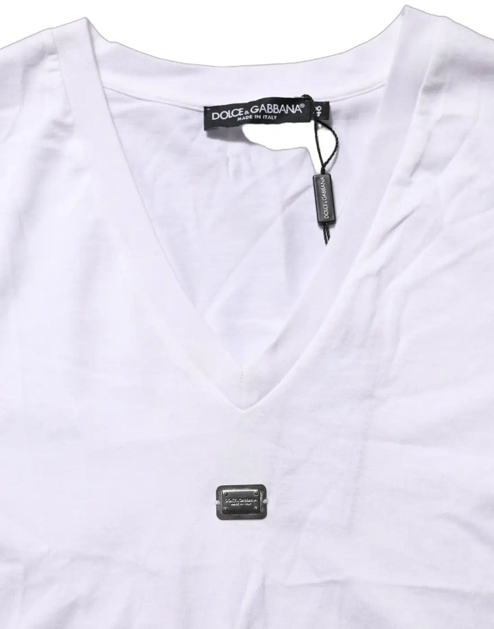 Dolce &amp; Gabbana White Logo Embroidered TieWaist Cropped Top