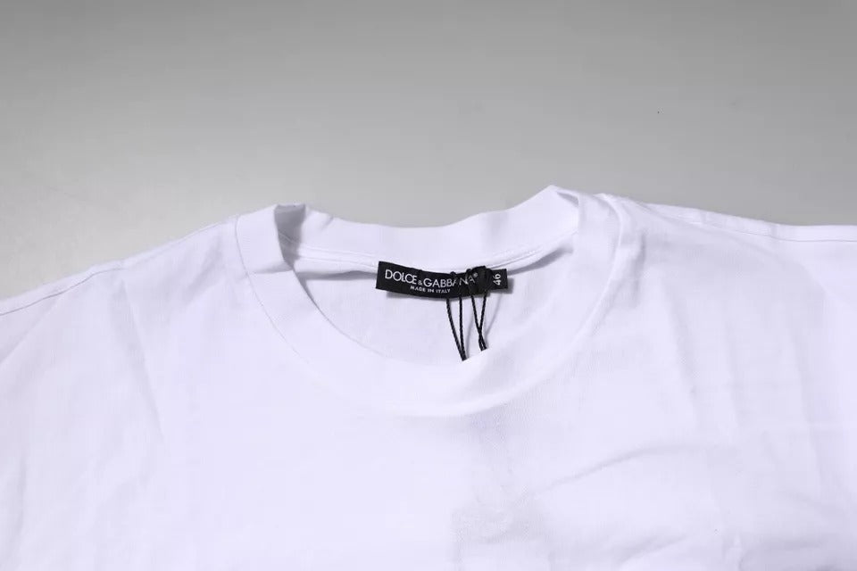 Dolce &amp; Gabbana White Logo Patch Cotton Crew Neck T-shirt
