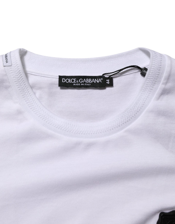 Dolce &amp; Gabbana White Logo Patch Cotton Crew Neck T-shirt