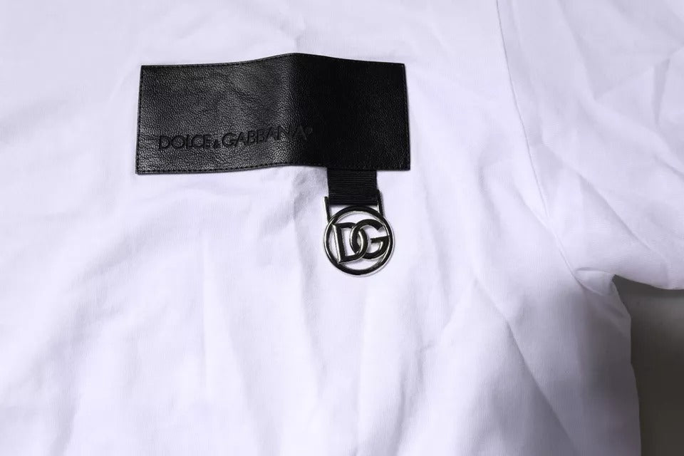 Dolce &amp; Gabbana White Logo Patch Cotton Crew Neck T-shirt