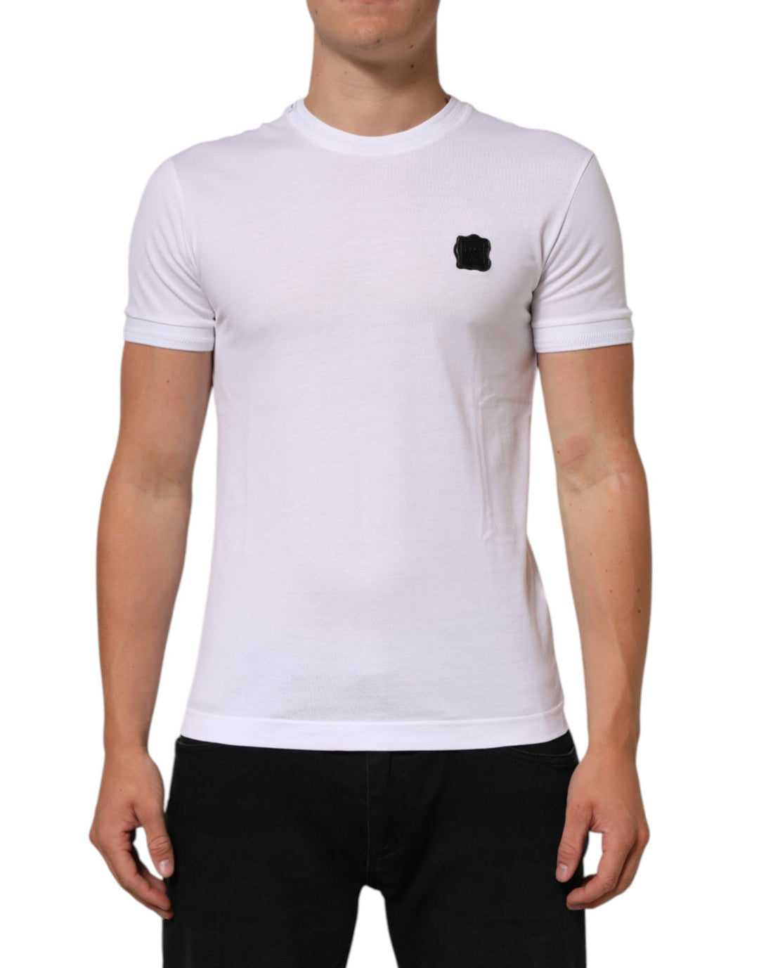 Dolce &amp; Gabbana White Logo Patch Cotton Crew Neck T-shirt