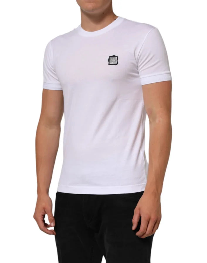 Dolce &amp; Gabbana White Logo Patch Cotton Crew Neck T-shirt