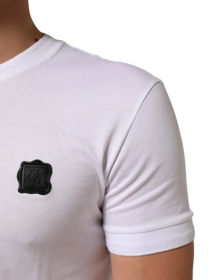 Dolce &amp; Gabbana White Logo Patch Cotton Crew Neck T-shirt
