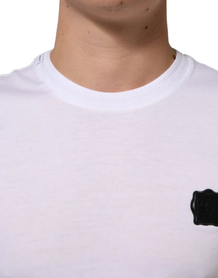 Dolce &amp; Gabbana White Logo Patch Cotton Crew Neck T-shirt
