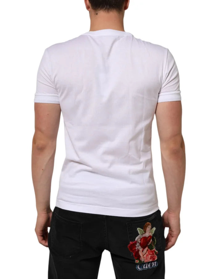 Dolce &amp; Gabbana White Logo Patch Cotton Crew Neck T-shirt