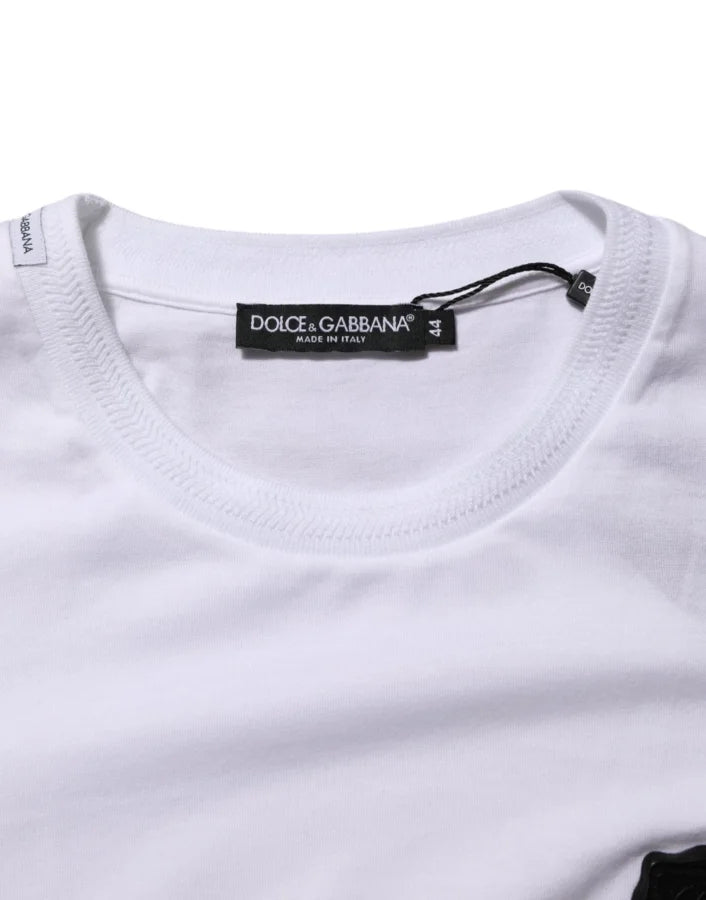 Dolce &amp; Gabbana White Logo Patch Cotton Crew Neck T-shirt