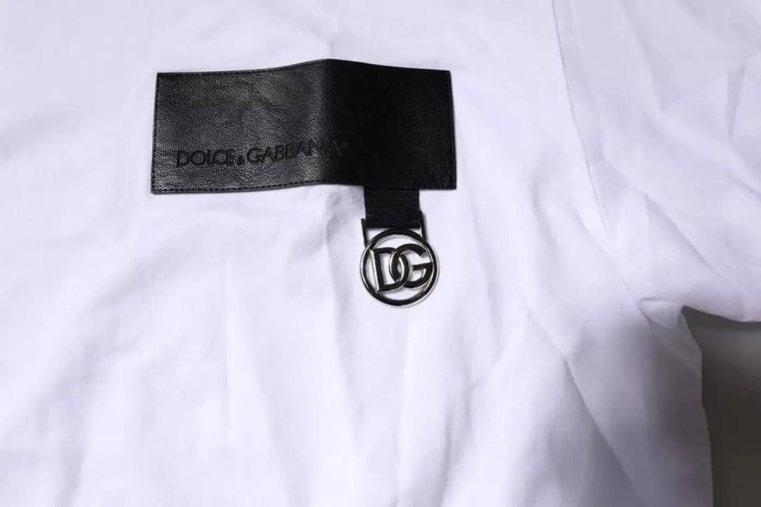 Dolce &amp; Gabbana White Logo Patch Cotton Crew Neck T-shirt