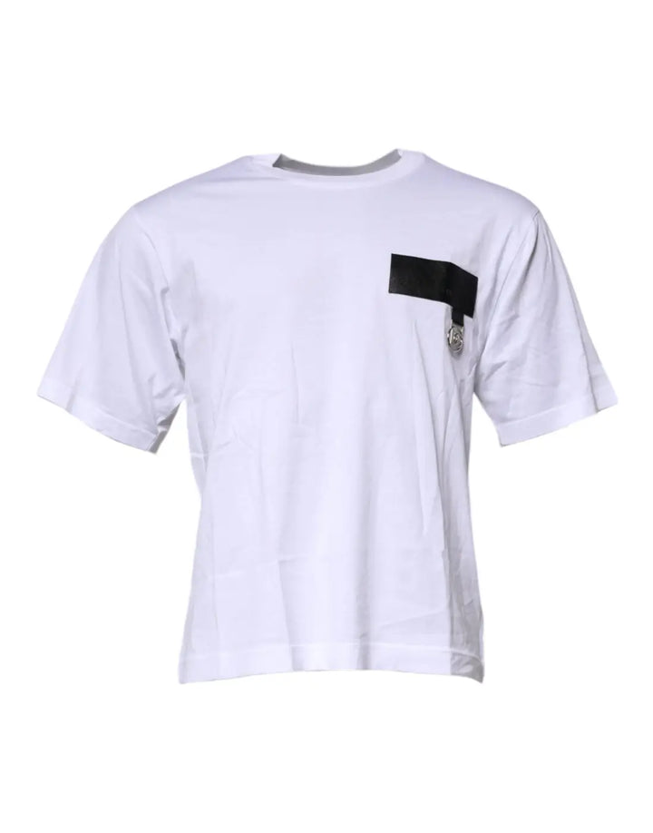 Dolce &amp; Gabbana White Logo Patch Cotton Crew Neck T-shirt