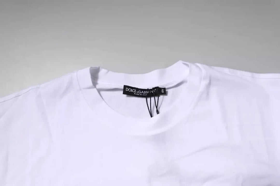 Dolce &amp; Gabbana White Logo Patch Cotton Crew Neck T-shirt