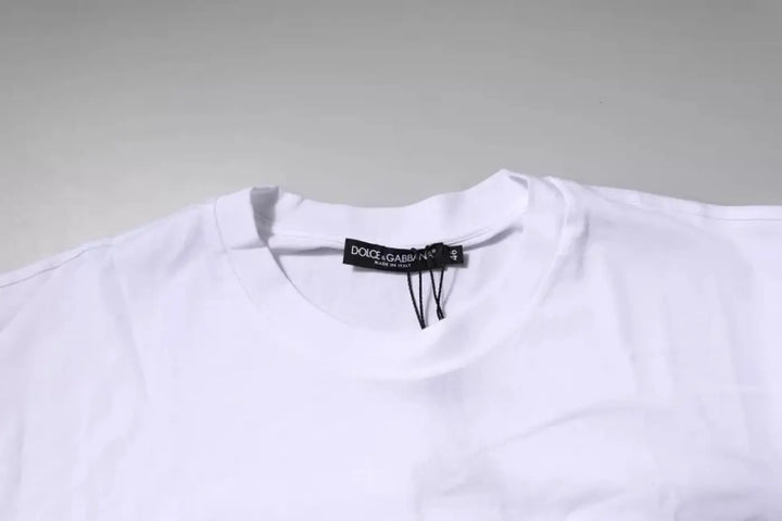 Dolce &amp; Gabbana White Logo Patch Cotton Crew Neck T-shirt