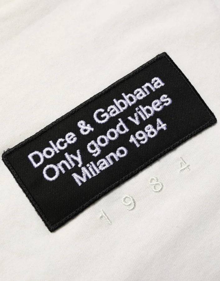 Dolce & Gabbana White Logo Patch Cotton Men Crew Neck T-shirt