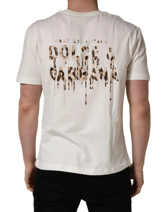 Dolce & Gabbana White Logo Patch Cotton Men Crew Neck T-shirt