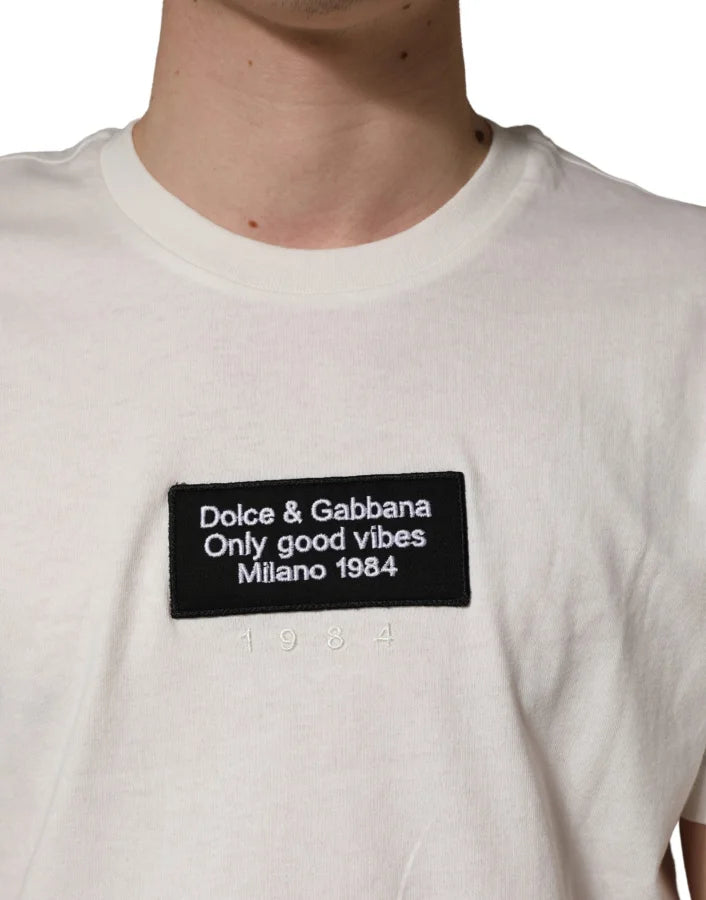Dolce & Gabbana White Logo Patch Cotton Men Crew Neck T-shirt