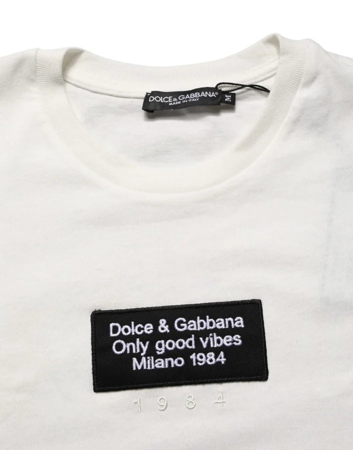 Dolce & Gabbana White Logo Patch Cotton Men Crew Neck T-shirt