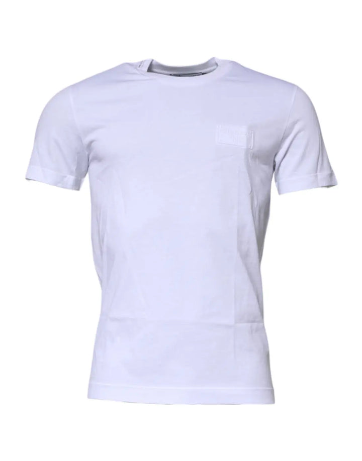 Dolce &amp; Gabbana White Logo Plaque Cotton Crew Neck T-shirt