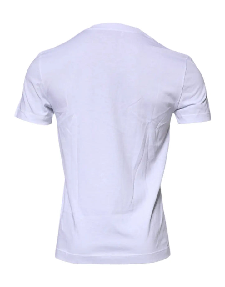 Dolce &amp; Gabbana White Logo Plaque Cotton Crew Neck T-shirt