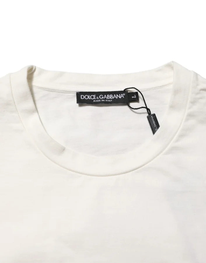 Dolce & Gabbana White Logo Print Cotton Crew Neck Men T-shirt