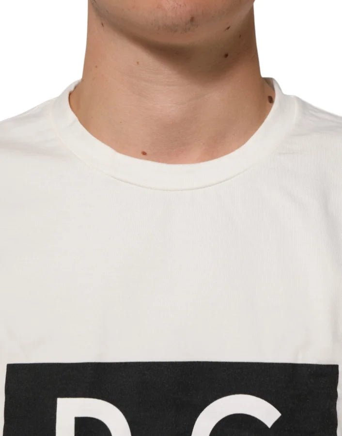 Dolce & Gabbana White Logo Print Cotton Crew Neck Men T-shirt