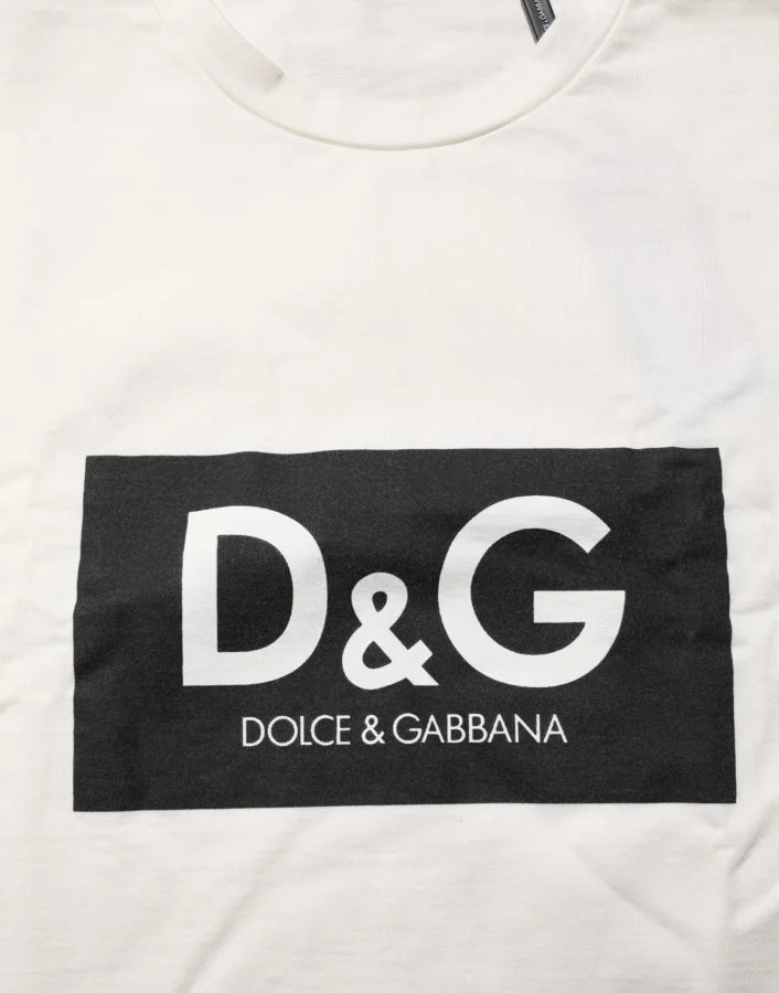 Dolce & Gabbana White Logo Print Cotton Crew Neck Men T-shirt