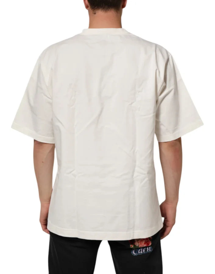 Dolce & Gabbana White Logo Print Cotton Crew Neck Men T-shirt