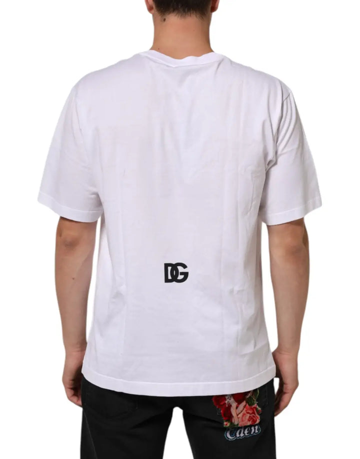 Dolce &amp; Gabbana White Logo Print Cotton Crew Neck Men T-shirt