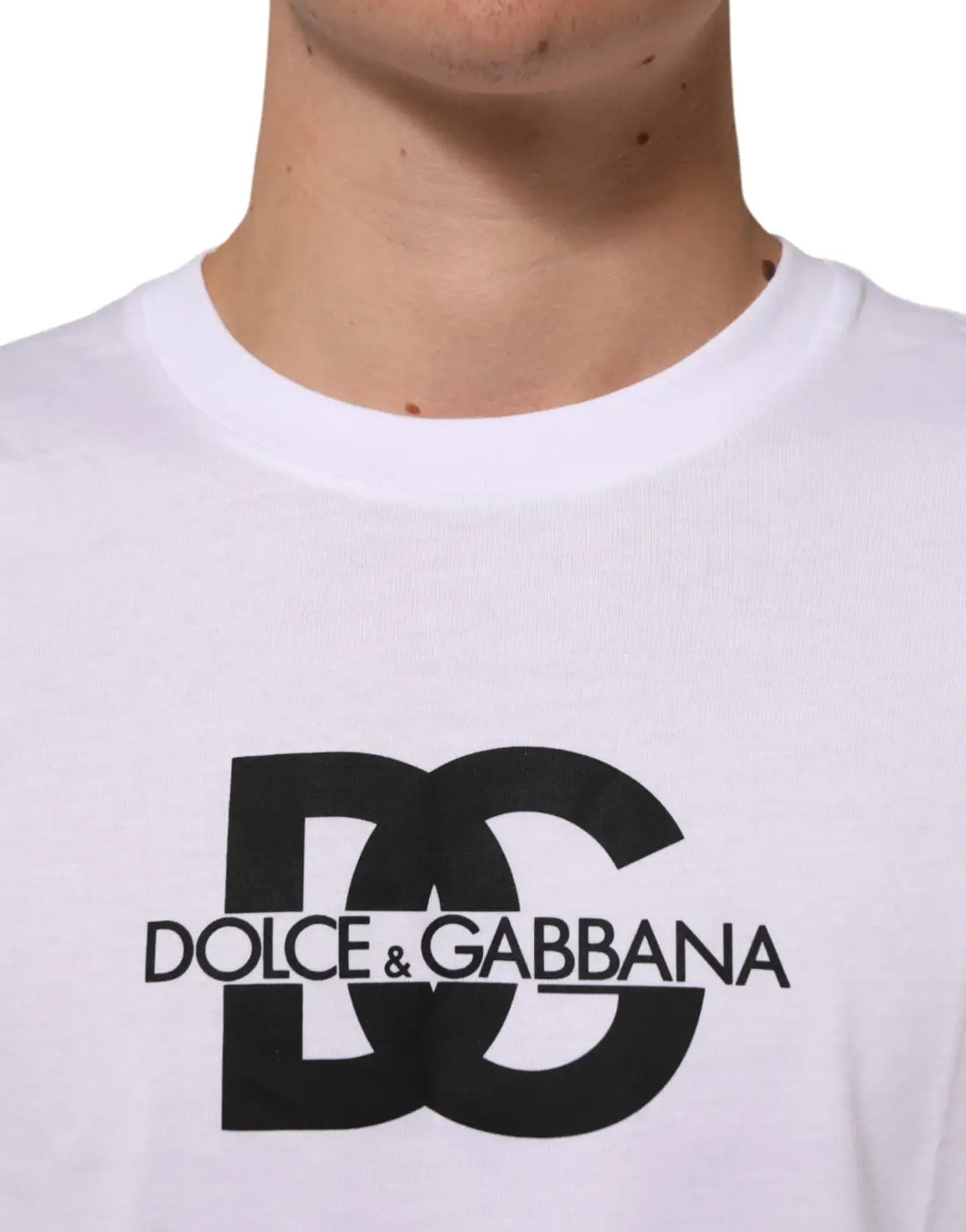 Dolce &amp; Gabbana White Logo Print Cotton Crew Neck Men T-shirt