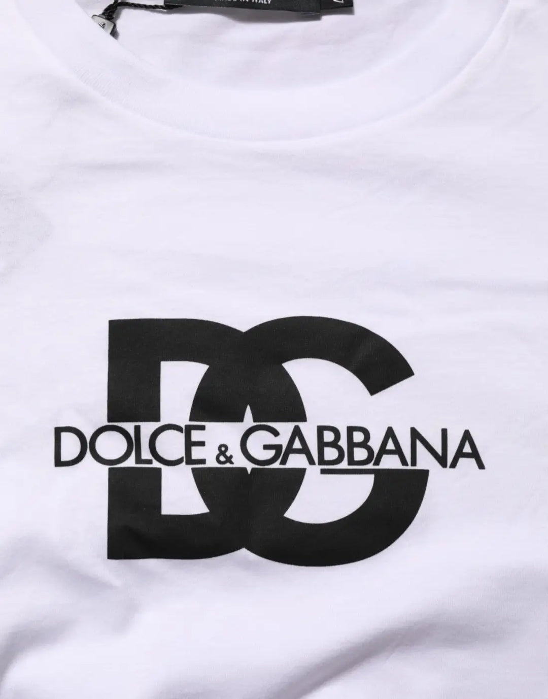 Dolce &amp; Gabbana White Logo Print Cotton Crew Neck Men T-shirt