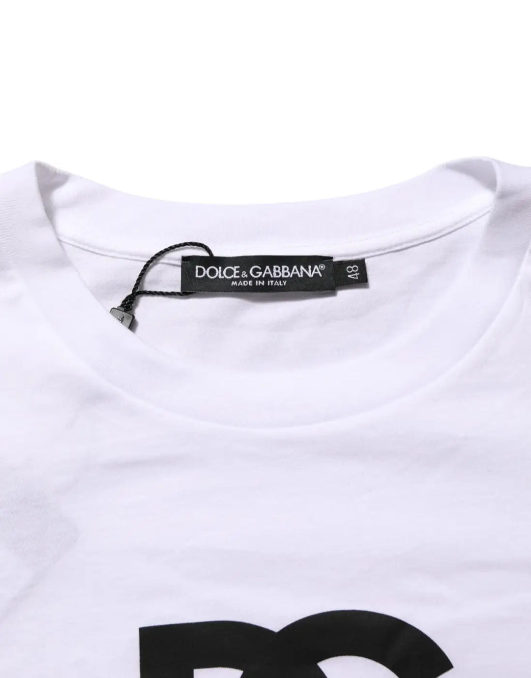 Dolce &amp; Gabbana White Logo Print Cotton Crew Neck Men T-shirt