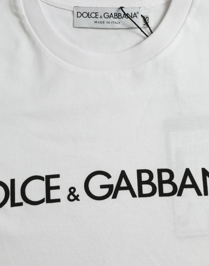 Dolce &amp; Gabbana White Logo Print Cotton Crew Neck T-shirt