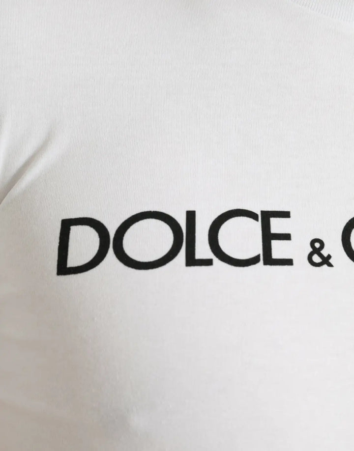 Dolce &amp; Gabbana White Logo Print Cotton Crew Neck T-shirt
