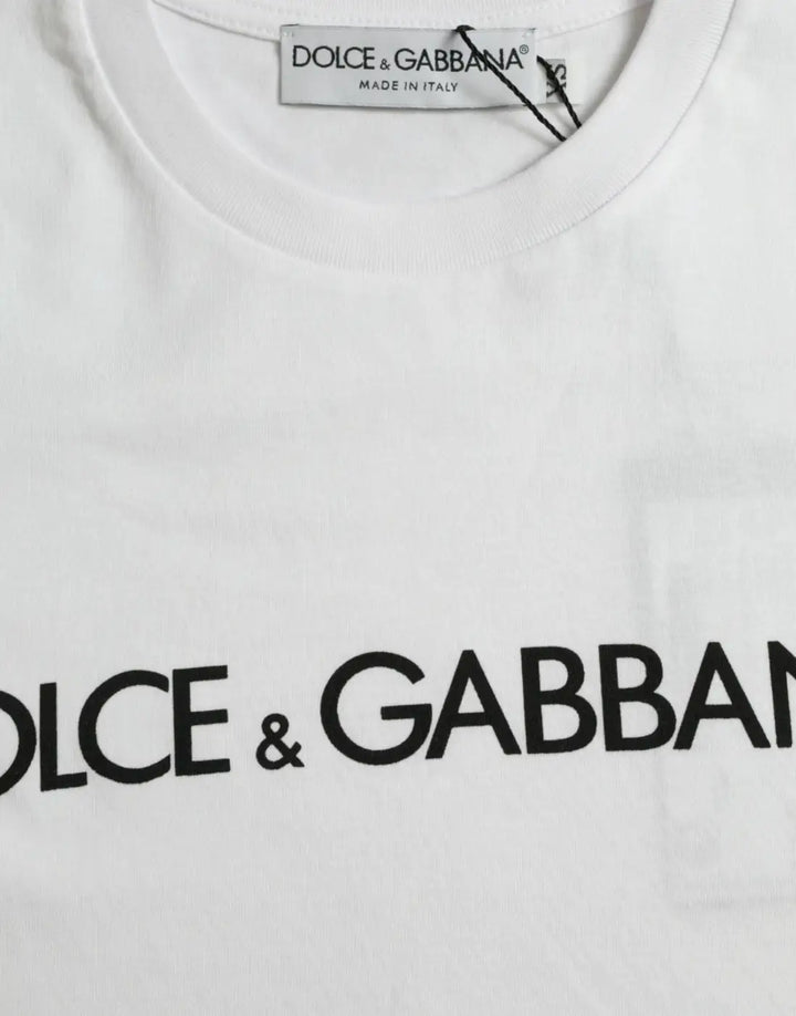 Dolce &amp; Gabbana White Logo Print Cotton Crew Neck T-shirt