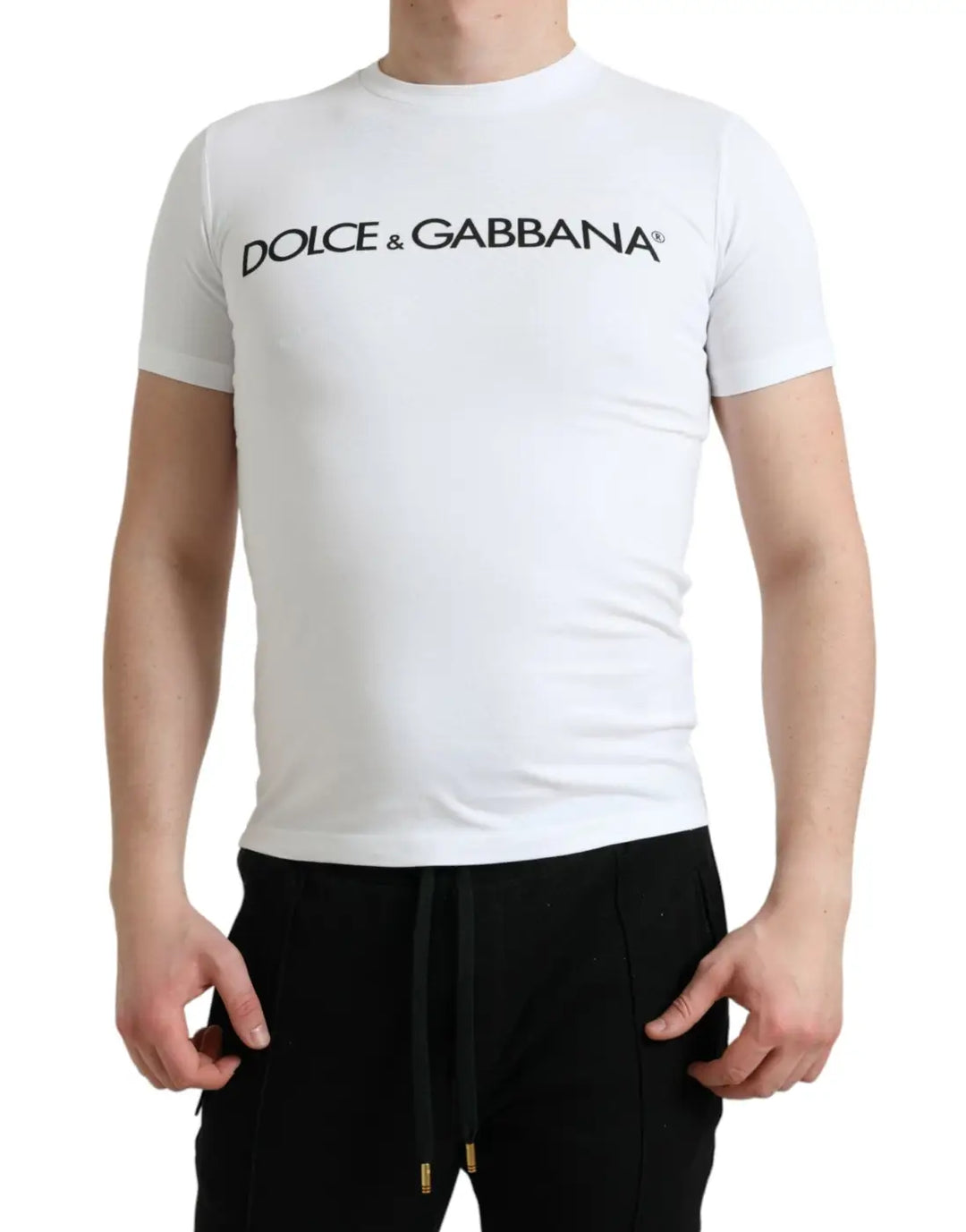 Dolce &amp; Gabbana White Logo Print Cotton Crew Neck T-shirt
