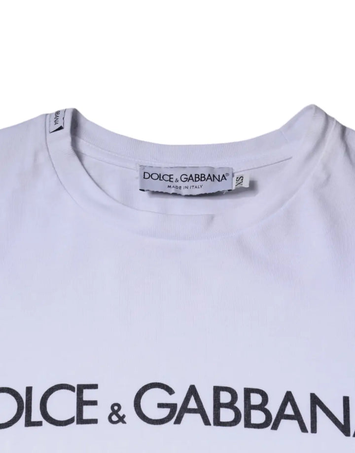 Dolce &amp; Gabbana White Logo Print Cotton Crew Neck T-shirt
