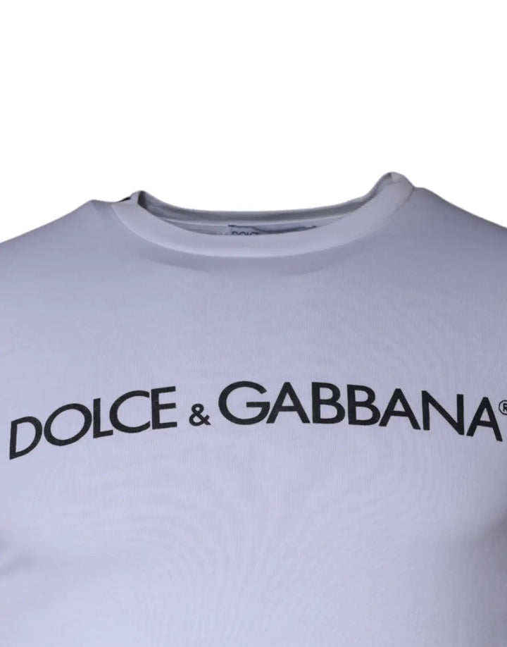Dolce &amp; Gabbana White Logo Print Cotton Crew Neck T-shirt