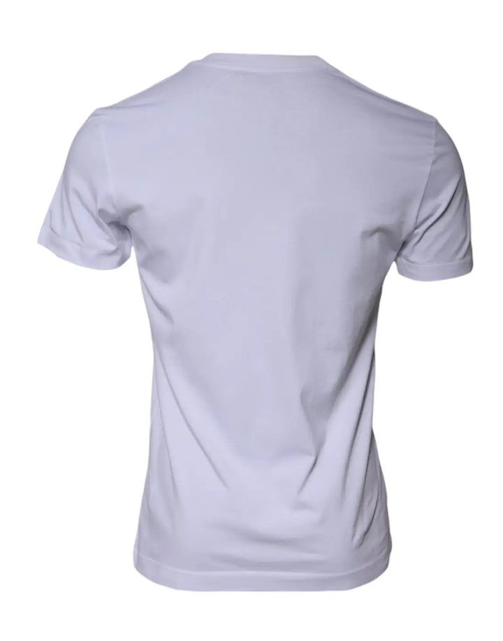 Dolce &amp; Gabbana White Logo Print Cotton Crew Neck T-shirt