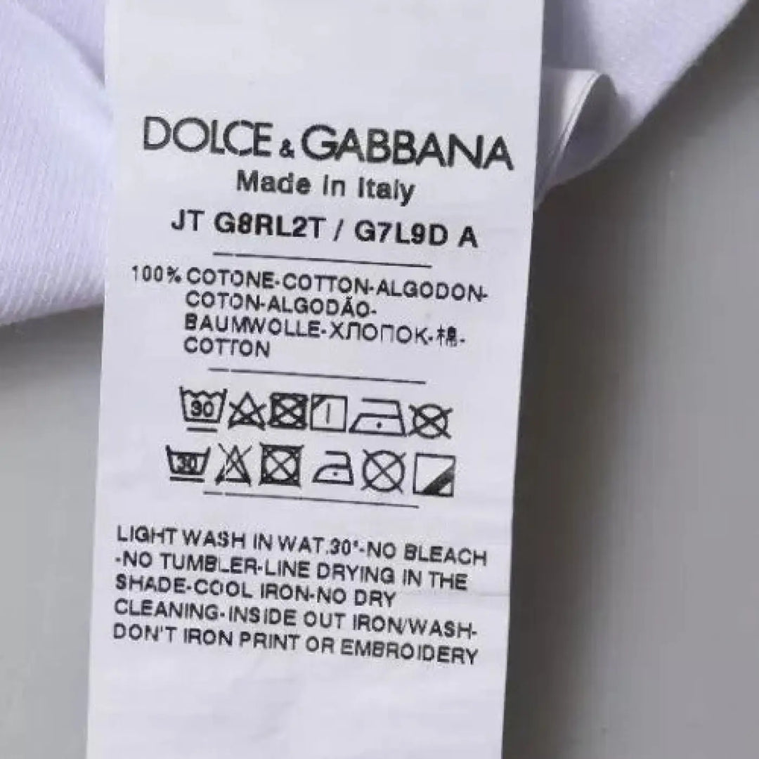 Dolce &amp; Gabbana White Logo Print Cotton Crew Neck T-shirt
