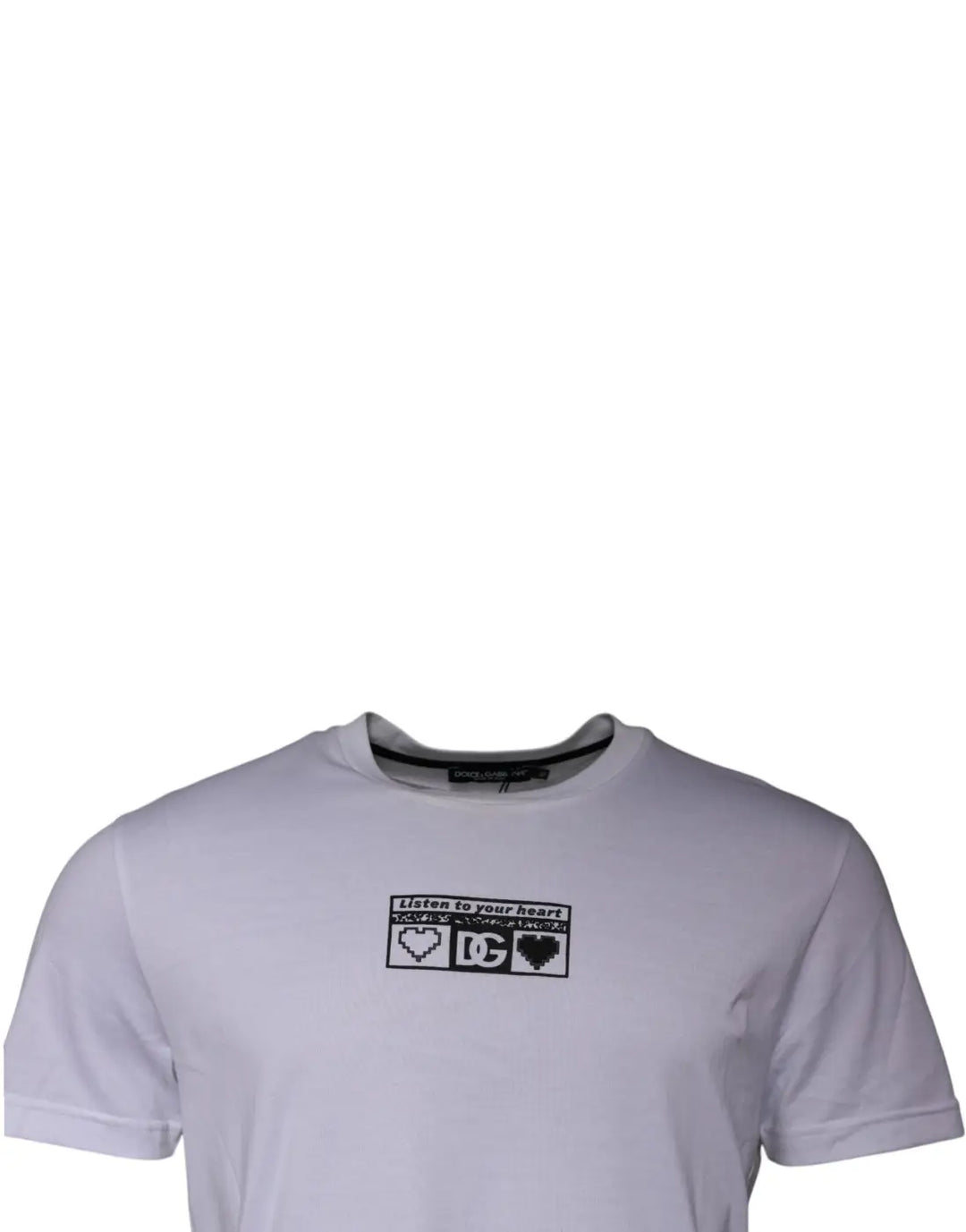 Dolce &amp; Gabbana White Logo Print Cotton Crew Neck T-shirt