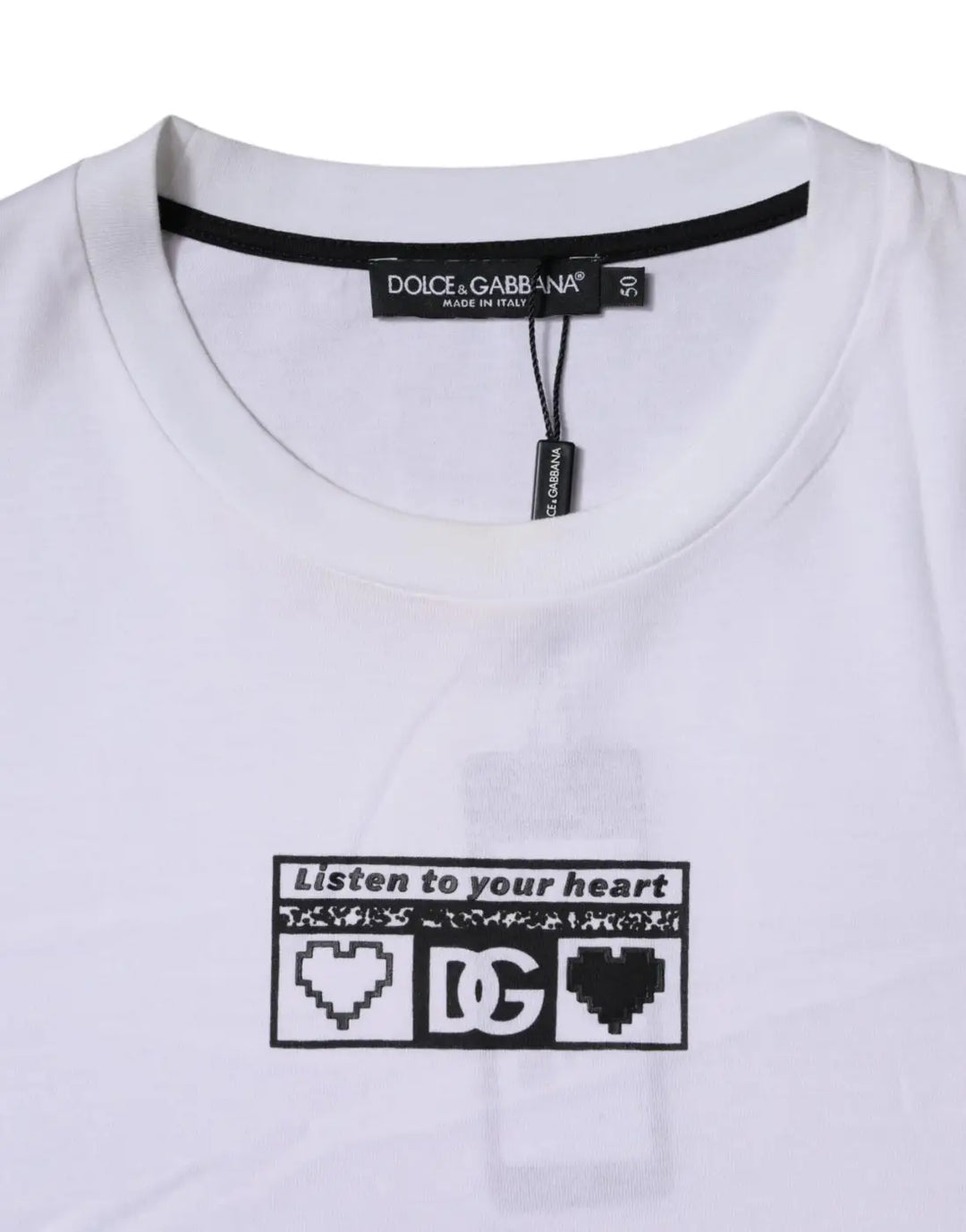 Dolce &amp; Gabbana White Logo Print Cotton Crew Neck T-shirt