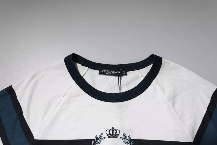 Dolce &amp; Gabbana White Logo Print Cotton Men Crew Neck T-shirt