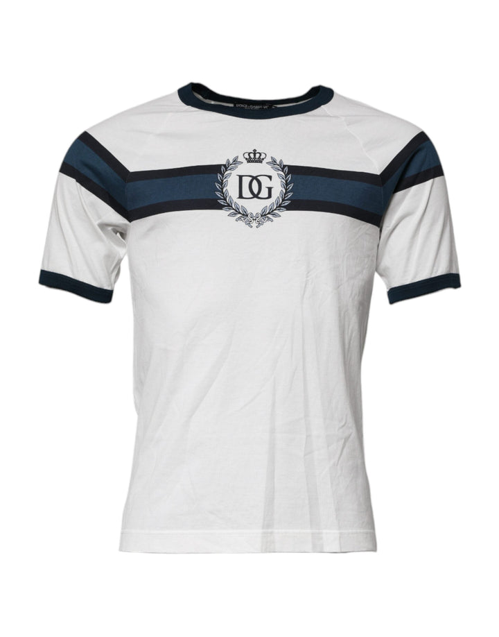 Dolce &amp; Gabbana White Logo Print Cotton Men Crew Neck T-shirt