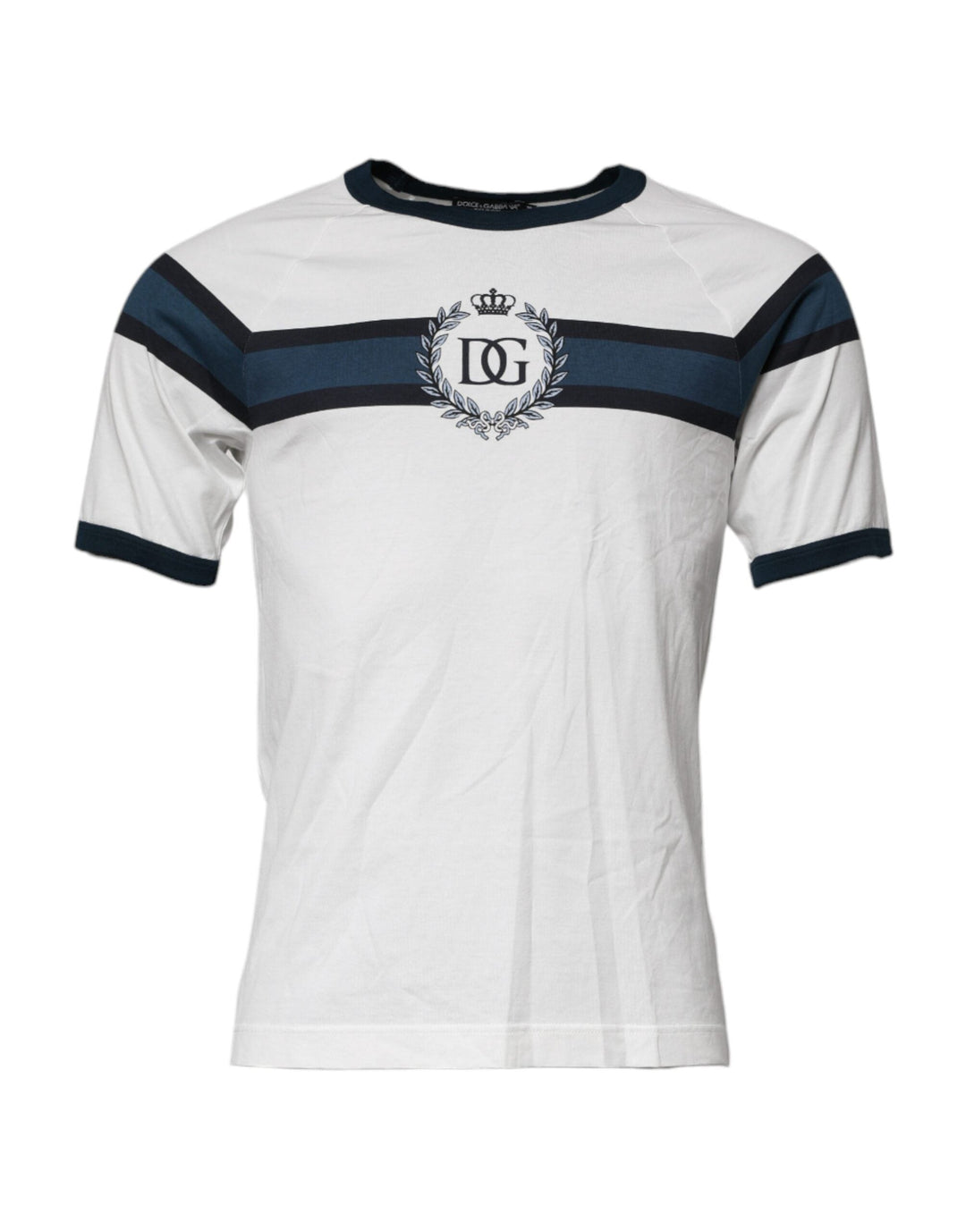 Dolce &amp; Gabbana White Logo Print Cotton Men Crew Neck T-shirt