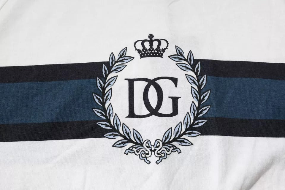 Dolce &amp; Gabbana White Logo Print Cotton Men Crew Neck T-shirt