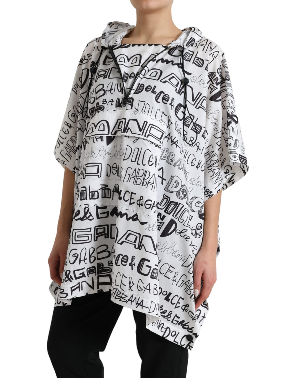 Dolce & Gabbana - White Logo Print Hooded Blouson T-shirt Top